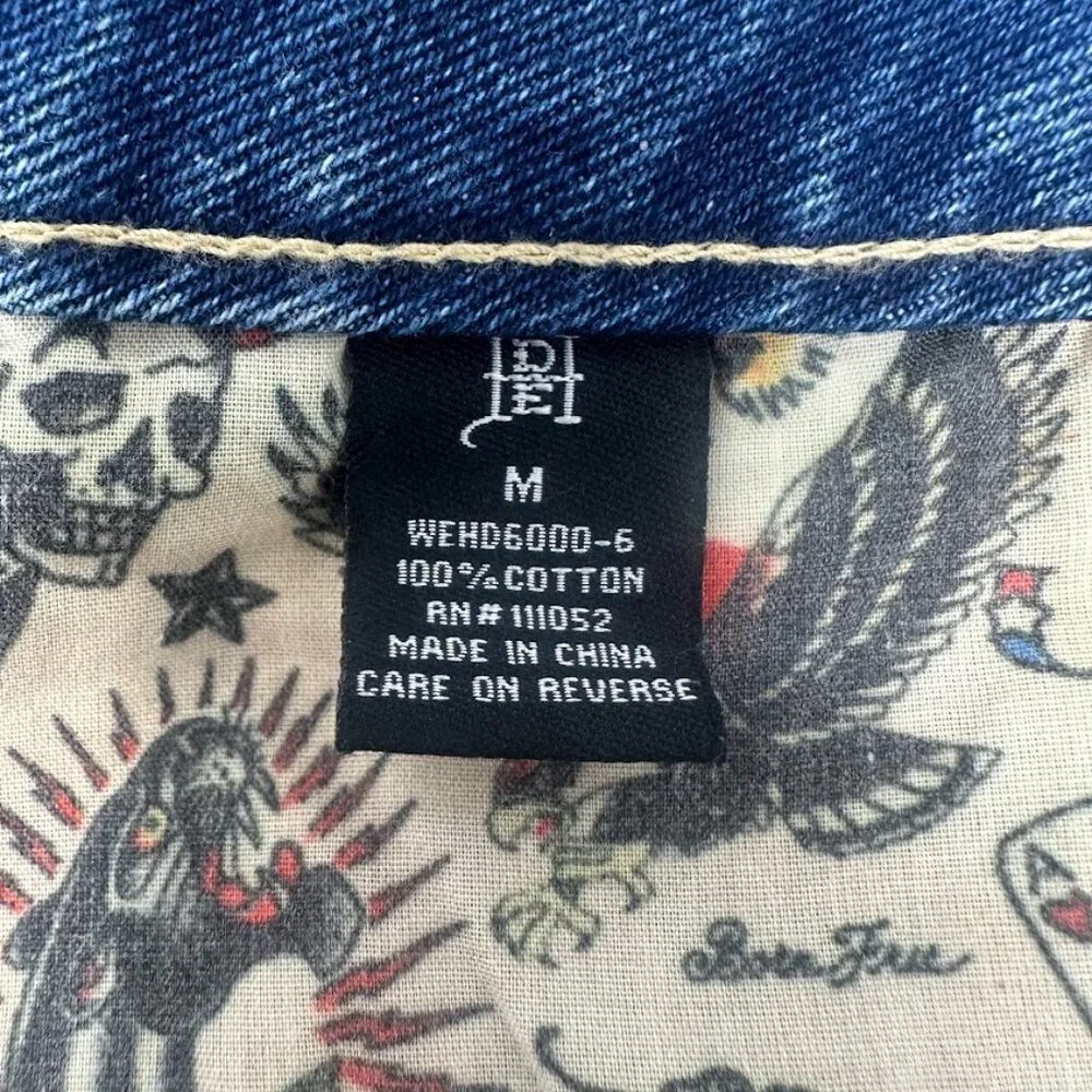 New Ed Hardy Tattoo Denim Jean Mini Skirt Size M Y2K Streetwear Edgy Grunge Punk